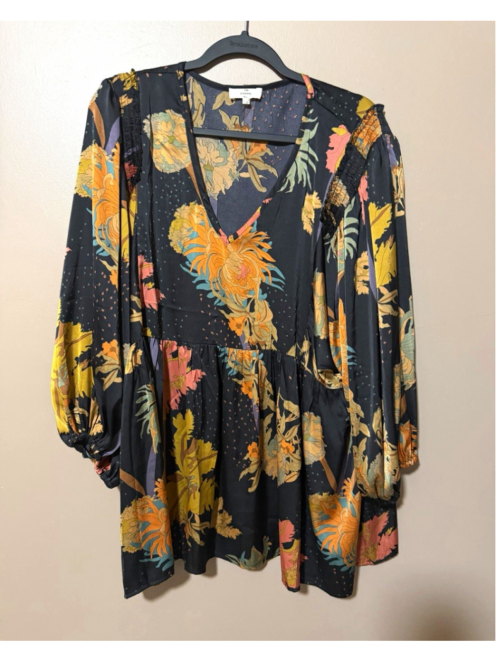 Entro Women’s 1X Plus Babydoll Tunic Flowy Floral V-Neck Long Sleeve Boho